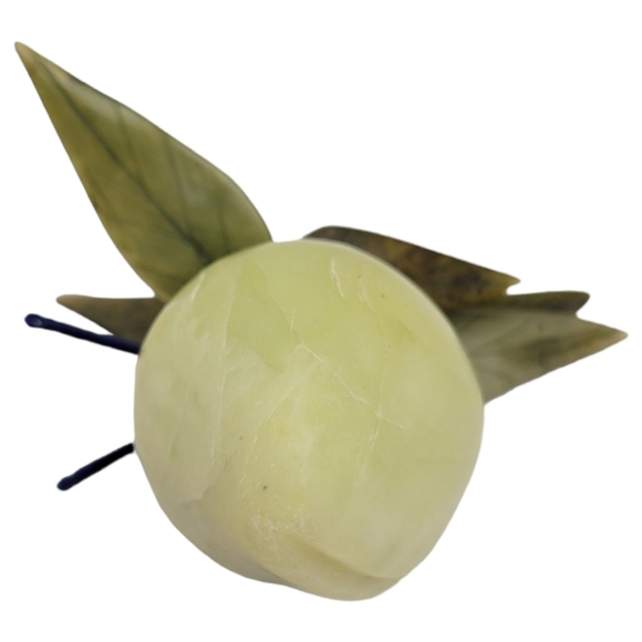 Jade Pear With Forest Green Leaves And Blue Silk Stem  Carved Fruit Decor - Picture 2 of 12